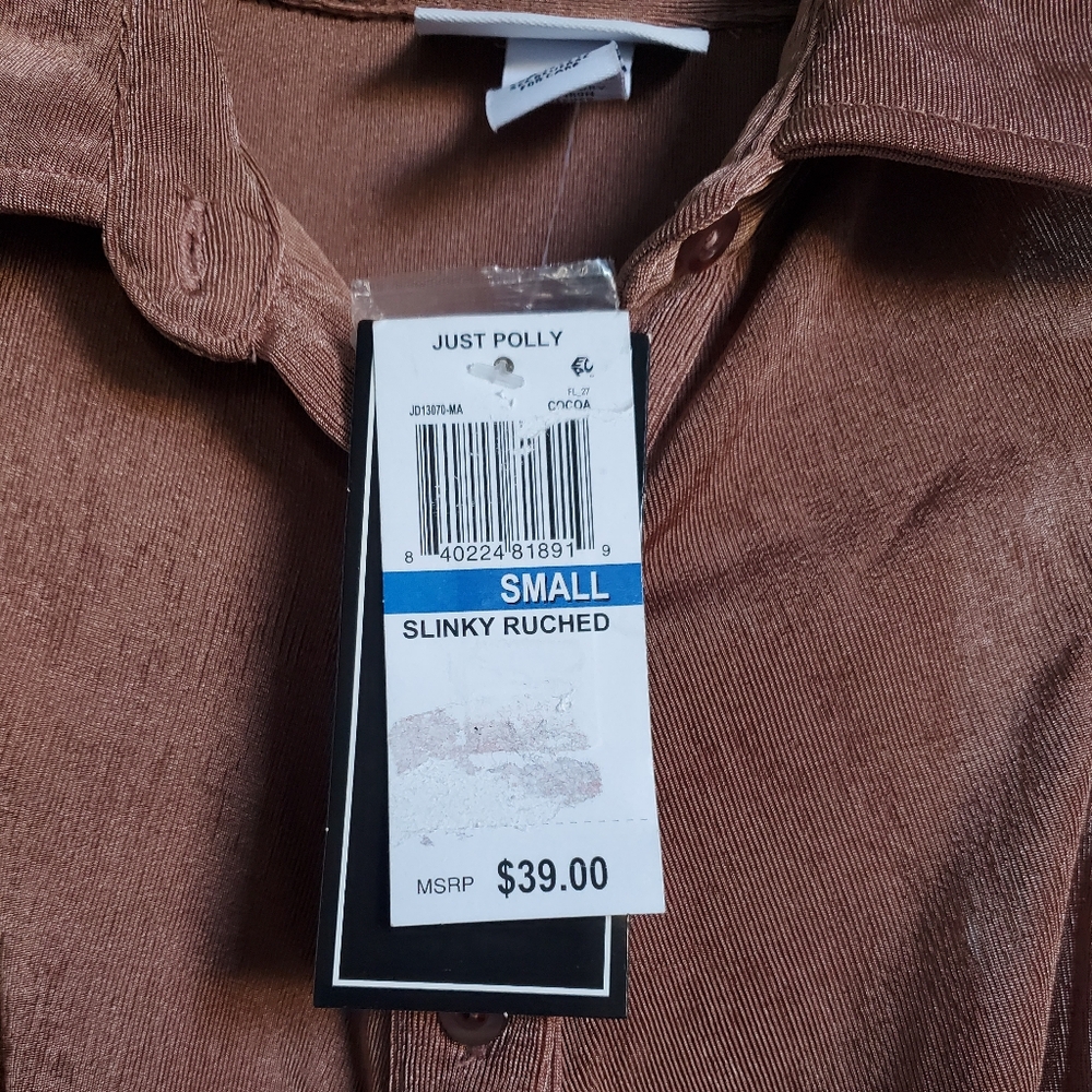 Just Polly Juniors Ruched Brown Slinky Sleeveless Collared Shirt Dress Size S - Picture 6 of 7